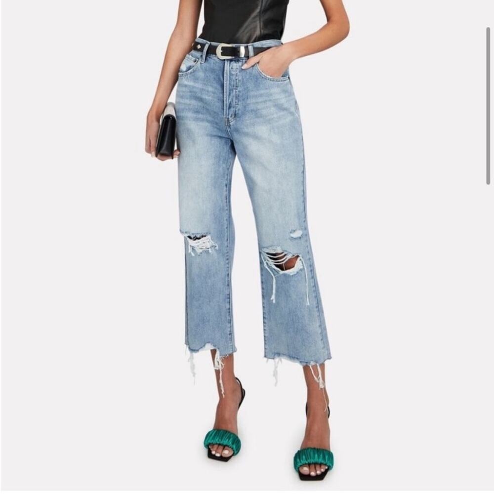 Pistola Light Wash Raw Hem Distressed Cropped Straight Leg Jeans Size 31